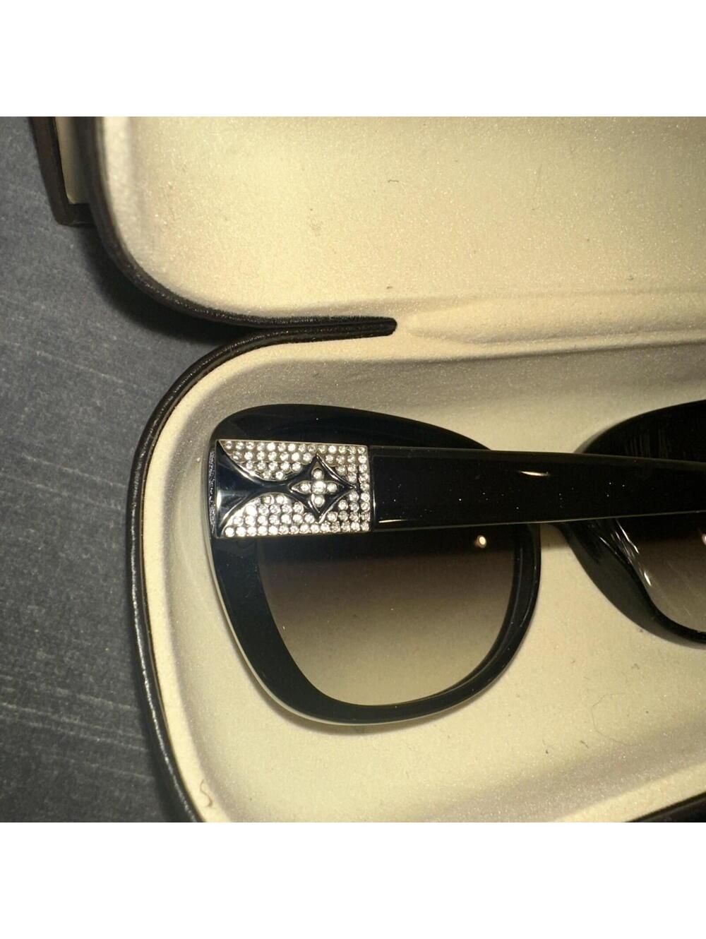 LOUIS VUITTON Black Speckle Acetate Frame Heather Strass Sunglasses Z0457W $700 - Picture 3 of 6